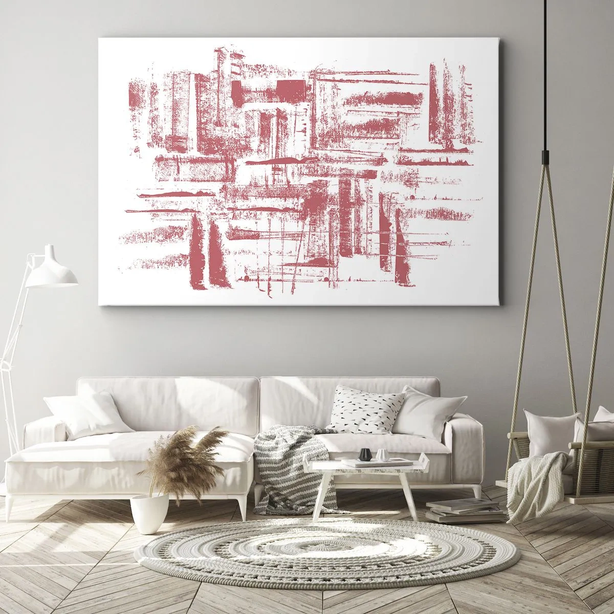 Obraz na plátne - Abstraktné ružové textúry na bielom pozadí - 70x50cm - Červené mesto - Moderná nástenná dekorácia do obývacej izby a spálne ARTTOR