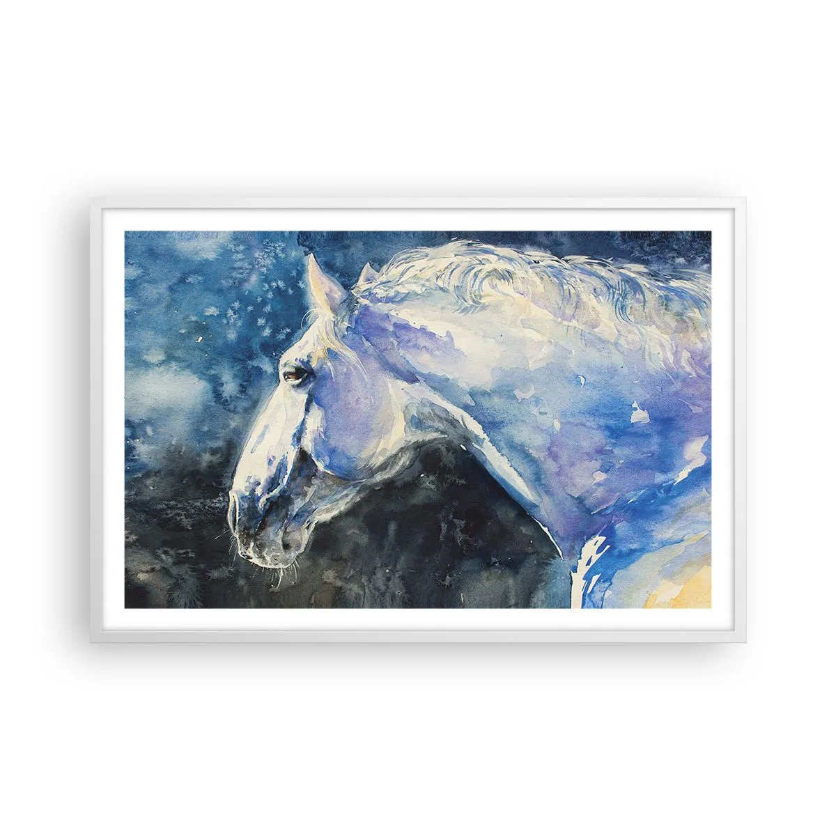 Plagát v bielom ráme - Portrét v modrej žiare - 91x61 cm