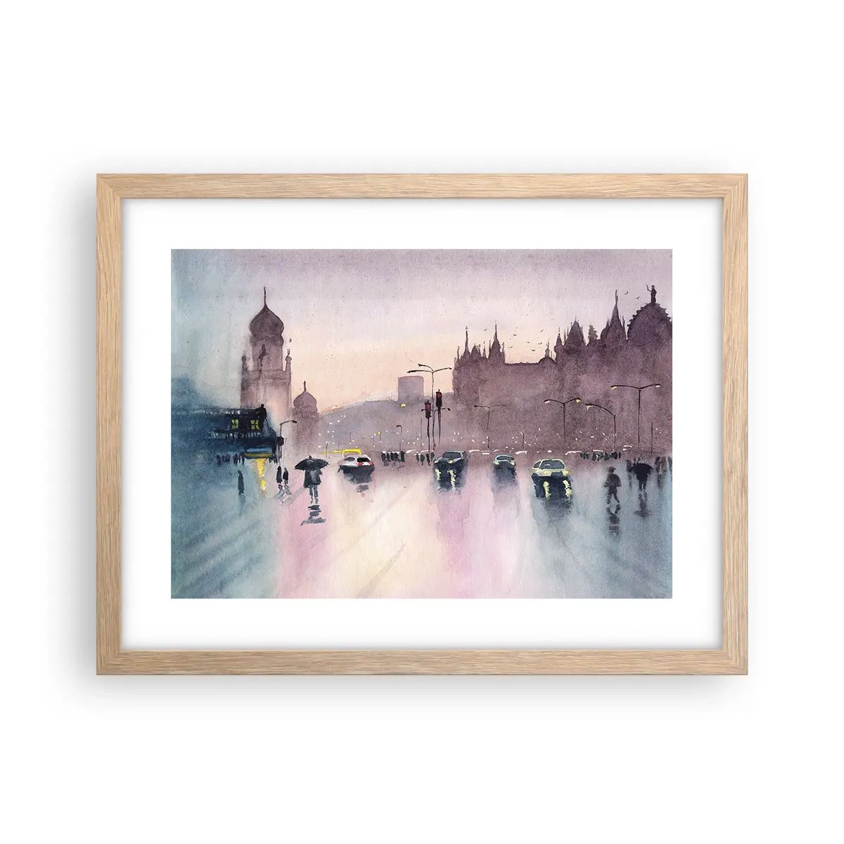 Plagát v ráme zo svetlého duba - V daždivom opare - 40x30 cm