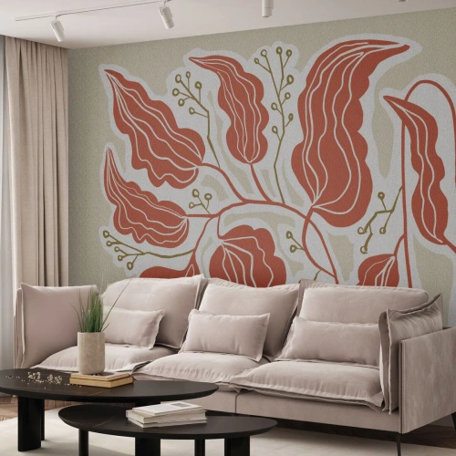 Samolepiaca Fototapeta Deluxe Sticker - Ľudovo a koralovo - Boho, Botanický, Kvety - 400x280 cm