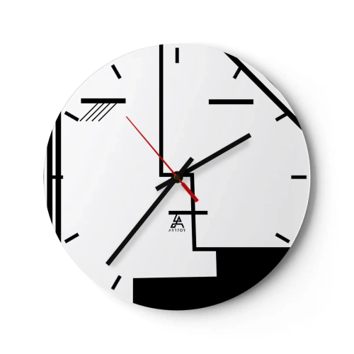 Nástenné hodiny - Minimalistická čiernobiela grafika s geometrickými čiarami - 30x30cm - Proste bozk - Moderná nástenná dekorácia do obývacej izby, kuchyne a spálne ARTTOR