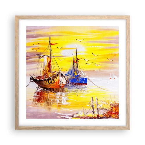 Plagát v ráme zo svetlého duba - Zaslúžený odpočinok v prístave - 50x50 cm