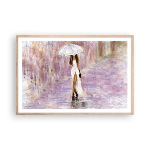 Plagát v ráme zo svetlého duba - V ľaliovom daždi - 91x61 cm