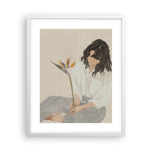 Plagát v bielom ráme - Portrét s exotickým kvetom - 40x50 cm