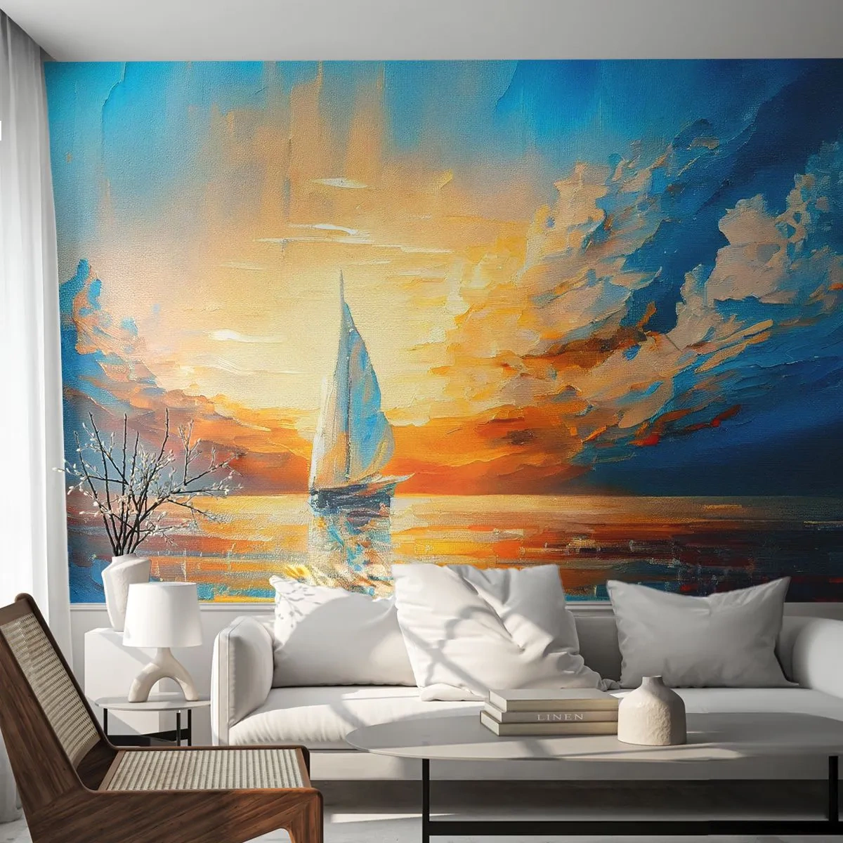 Fototapeta Premium Canvas - Plavba v zlate - Krajina, Námorná, Plachetnica - 150x105 cm