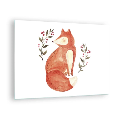 Obraz na skle - Rozkošná akvarelová líška s vetvičkami a bobuľami - 70x50cm - Malý hrdzavec - Moderná nástenná dekorácia do obývacej izby a spálne ARTTOR