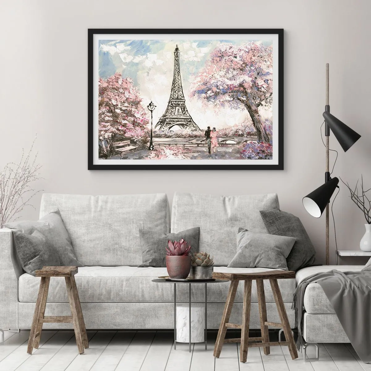 Plagát v čiernom ráme - Aprílová prechádzka Parížom - 70x50 cm