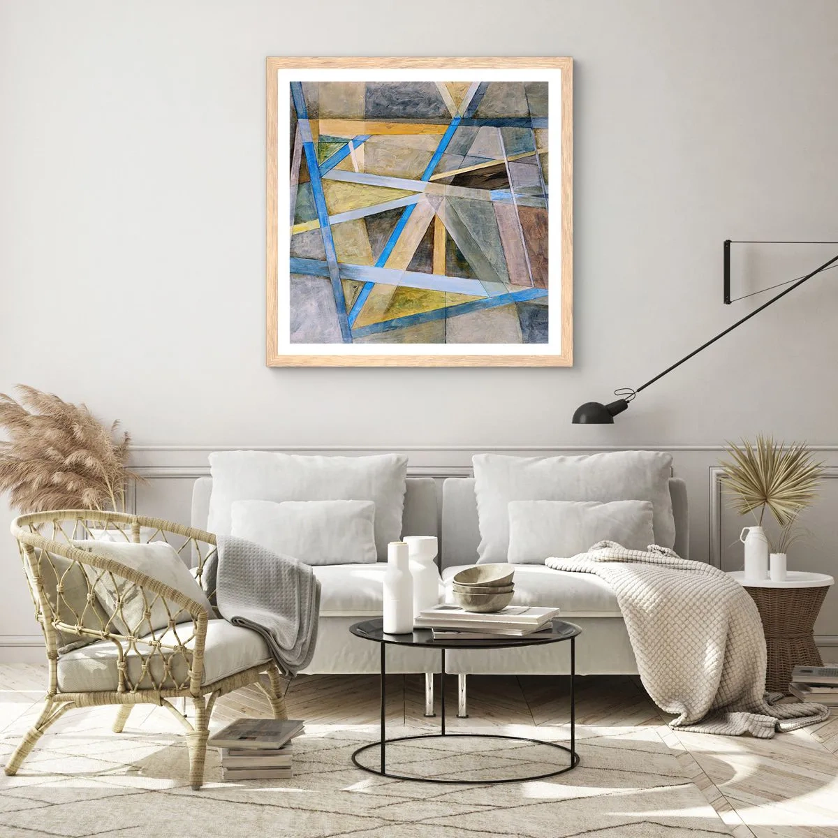 Plagát v ráme zo svetlého duba - Priamo alebo diagonálne? - 60x60 cm