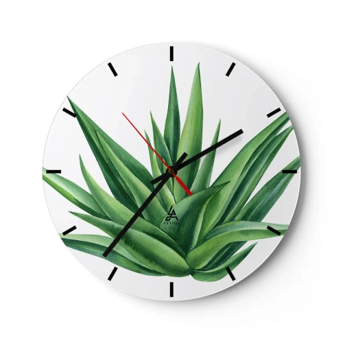 Nástenné hodiny - Zelená agáve na bielom pozadí v botanickom štýle - 30x30cm - Zelená – sila – život - Moderná nástenná dekorácia do obývacej izby, kuchyne a spálne ARTTOR