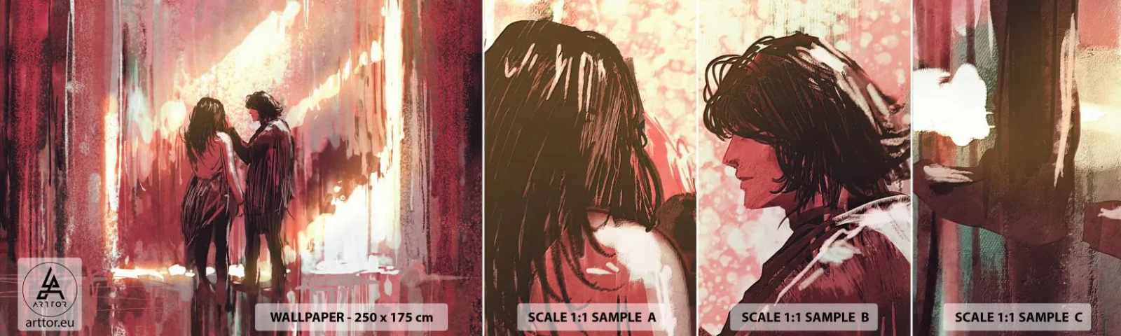 Vzorka samolepiacej fototapety Deluxe Sticker - Večný príbeh lásky - Abstrakcia, Žena, Láska - 100x30 cm