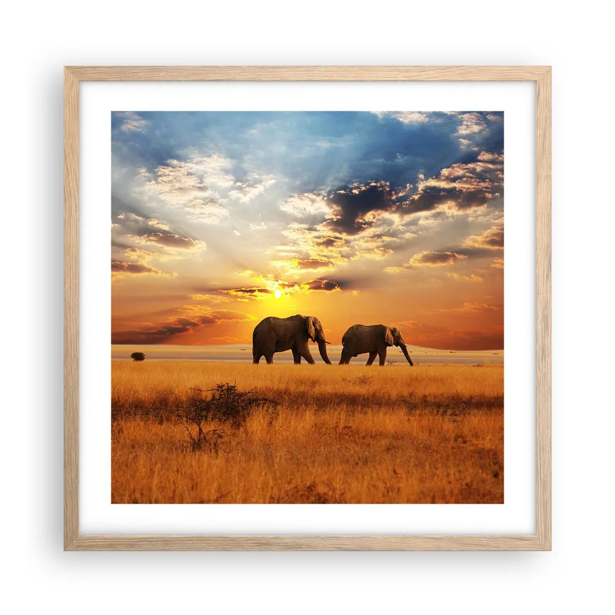Plagát v ráme zo svetlého duba - Rodinná prechádzka - 50x50 cm