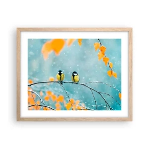 Plagát v ráme zo svetlého duba - Vtáčie klebety - 50x40 cm