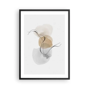Plagát v čiernom ráme - Abstraktná kompozícia v neutrálnych farbách s jemnými líniami. - 50x70cm - Vzdušné korálky - Moderná nástenná dekorácia do obývacej izby a spálne ARTTOR