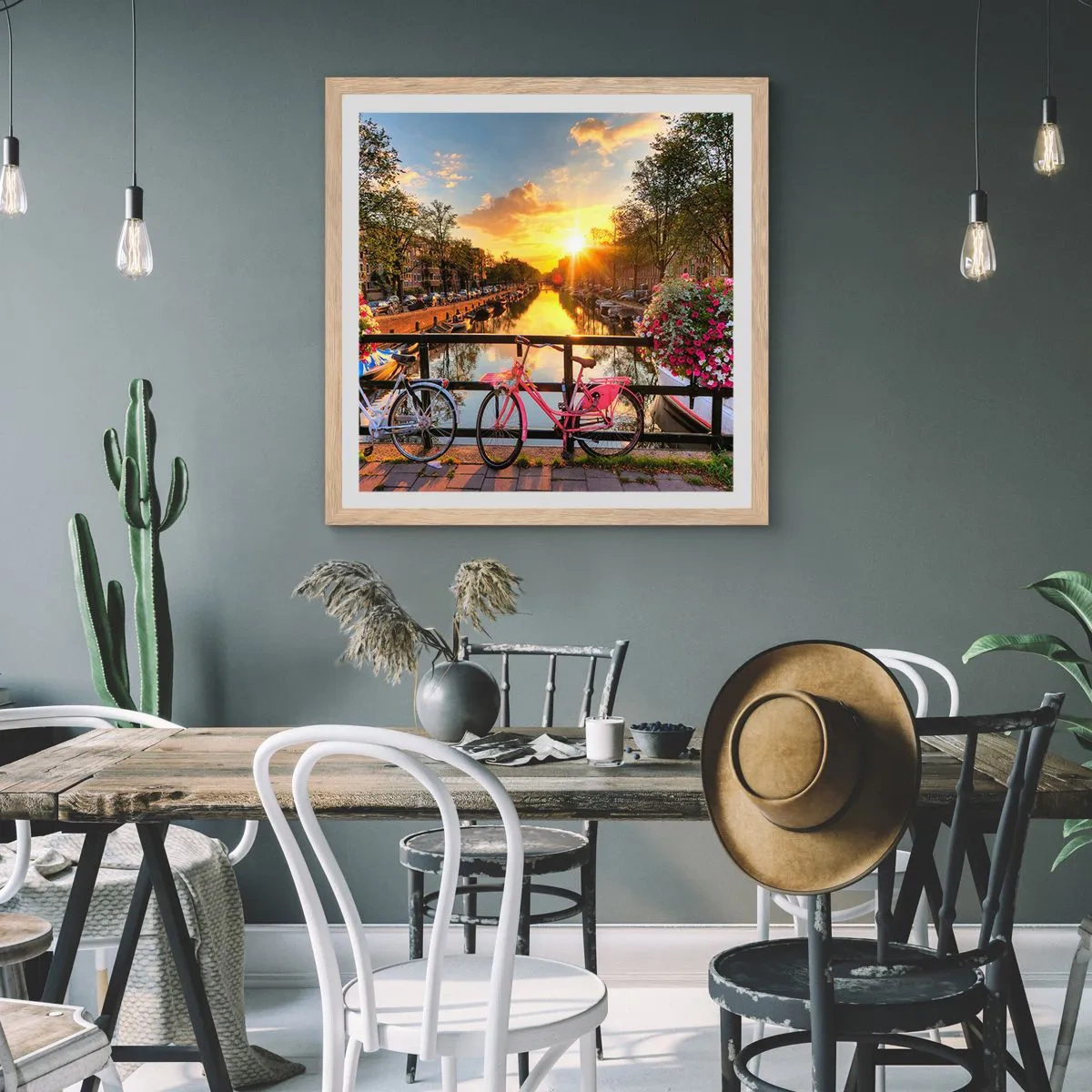 Plagát v ráme zo svetlého duba - Jarné ráno v Amsterdame - 50x50 cm