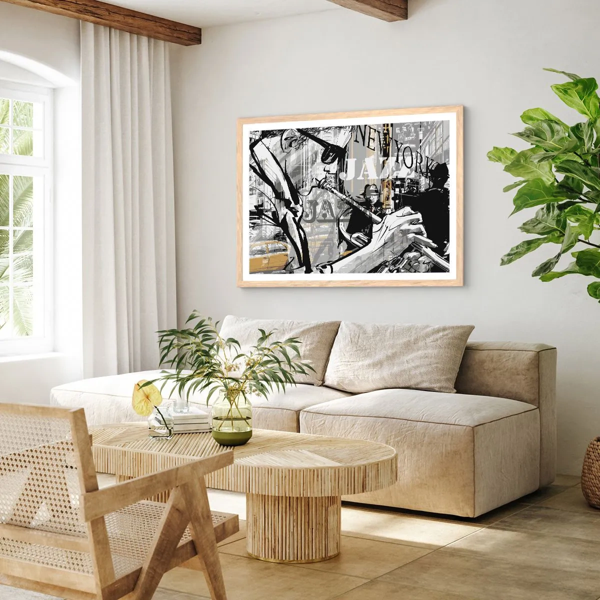 Plagát v ráme zo svetlého duba - V rytme New Yorku - 70x50 cm