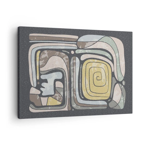 Obraz na plátne - Predkolumbovské vzory v pastelových farbách na tmavom pozadí - 70x50cm - Abstrakcia v predkolumbovskom duchu - Moderná nástenná dekorácia do obývacej izby a spálne ARTTOR