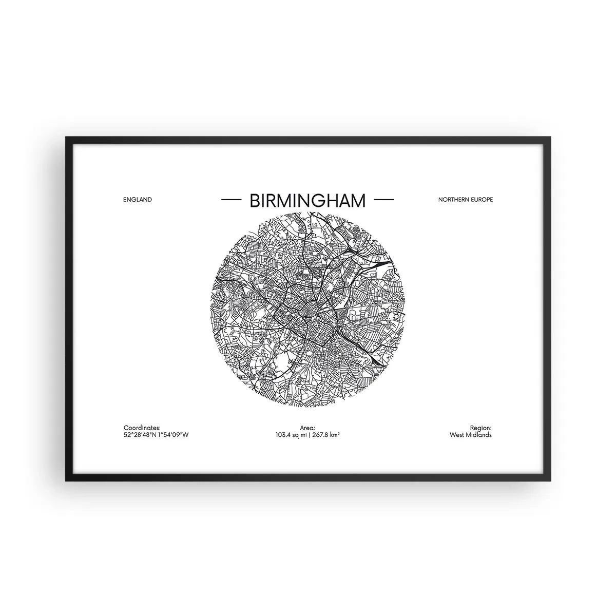 Plagát v čiernom ráme - Anatómia Birminghamu - 100x70 cm