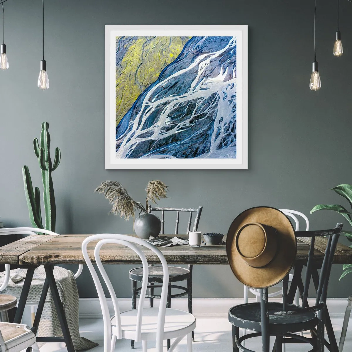 Plagát v bielom ráme - Jaskynné maľby prírody - 60x60 cm