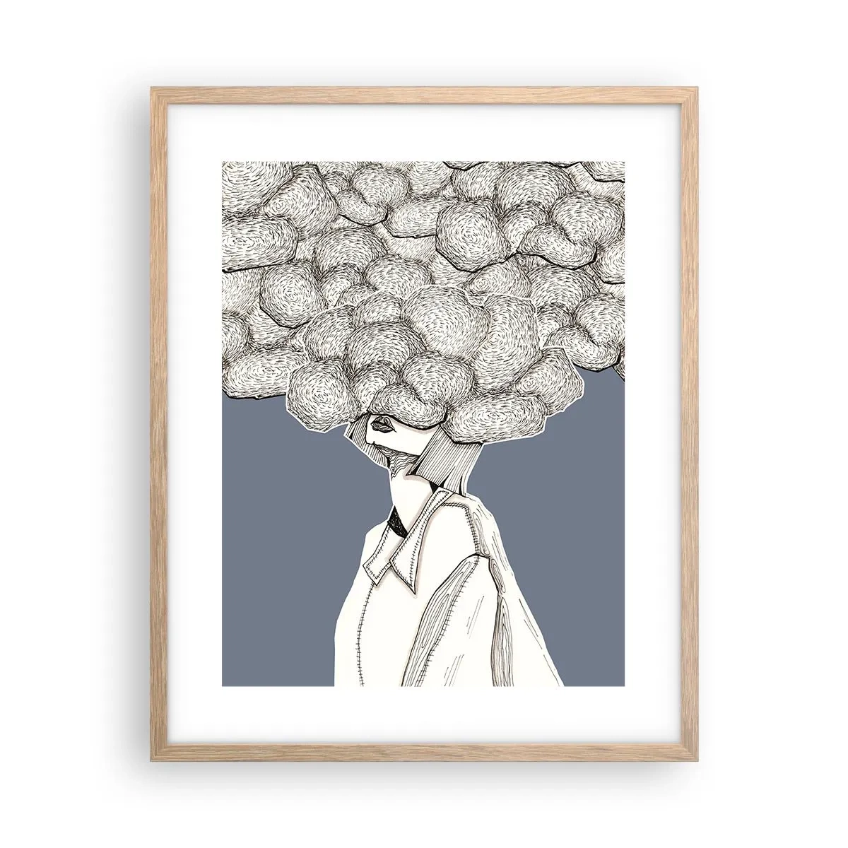 Plagát v ráme zo svetlého duba - S hlavou v oblakoch - 40x50 cm