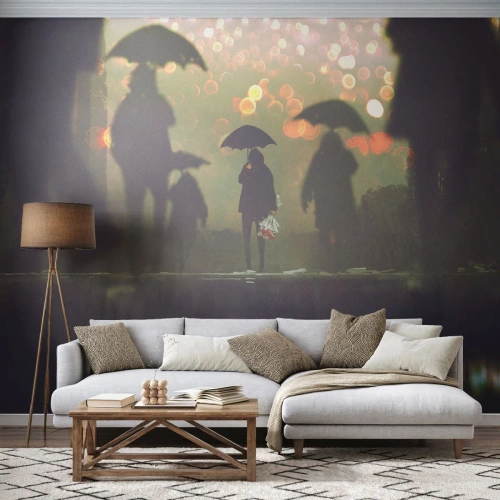 Fototapeta na mieru Premium Canvas - Z perspektívy kvapky dažďa - Prechádzka v daždi, Ľudia, Grafika