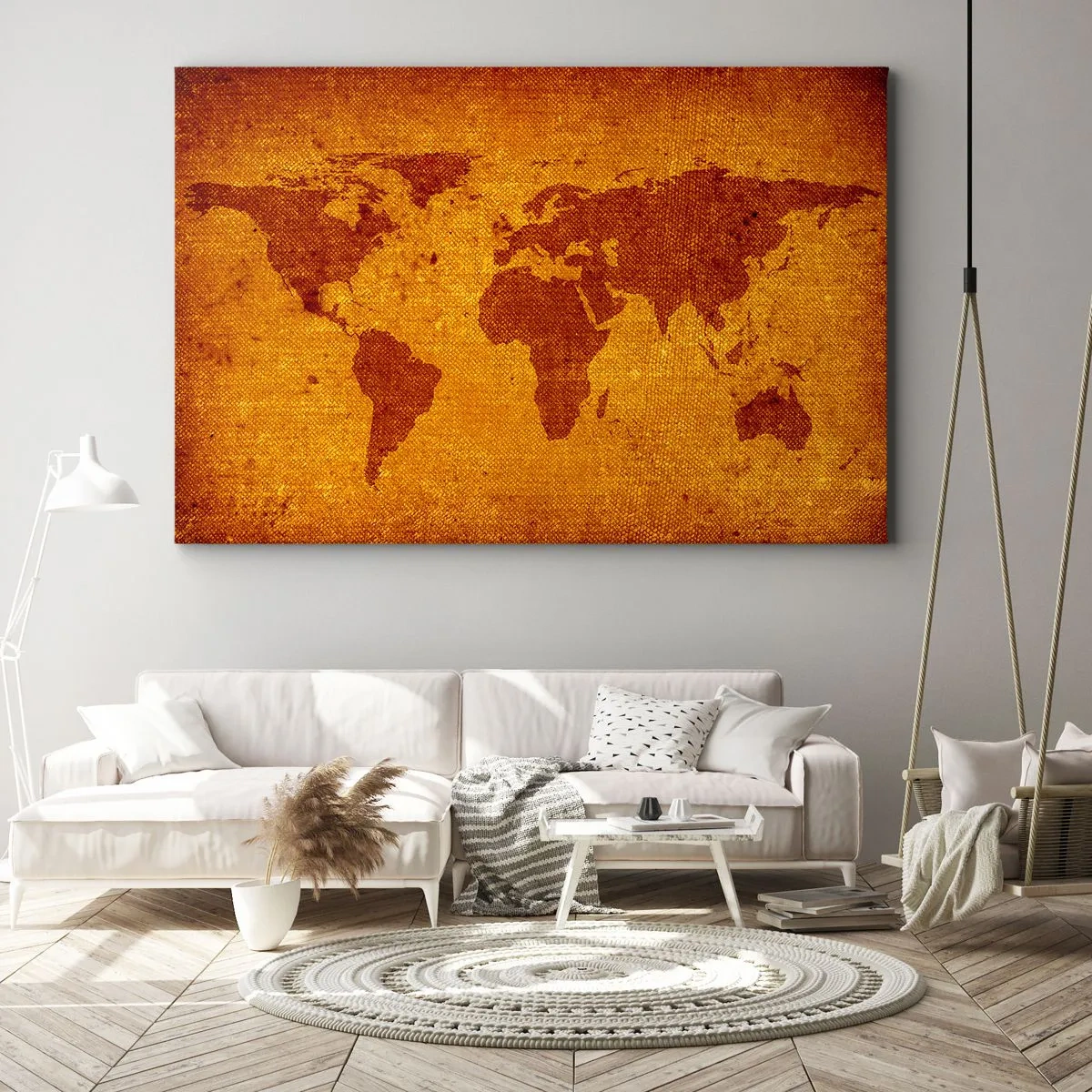 Obraz na plátne - Vintage mapa sveta na hnedom a zlatom pozadí. - 70x50cm - Pozvánka na cestovanie - Moderná nástenná dekorácia do obývacej izby a spálne ARTTOR