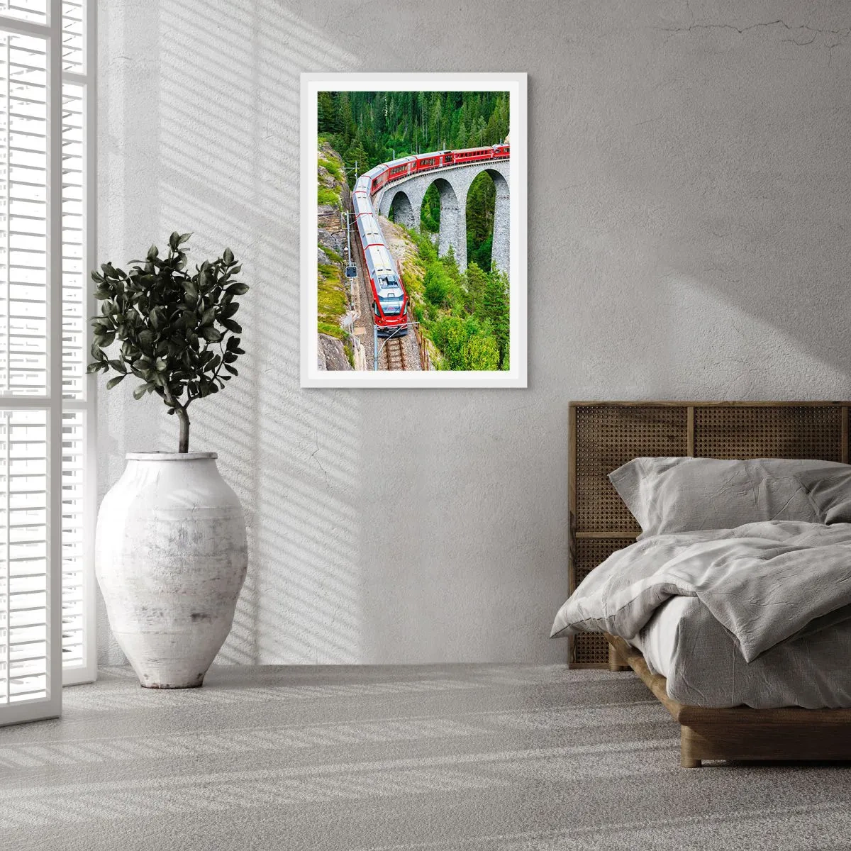 Plagát v bielom ráme - Horský výhľad priamo z vlaku - 61x91 cm