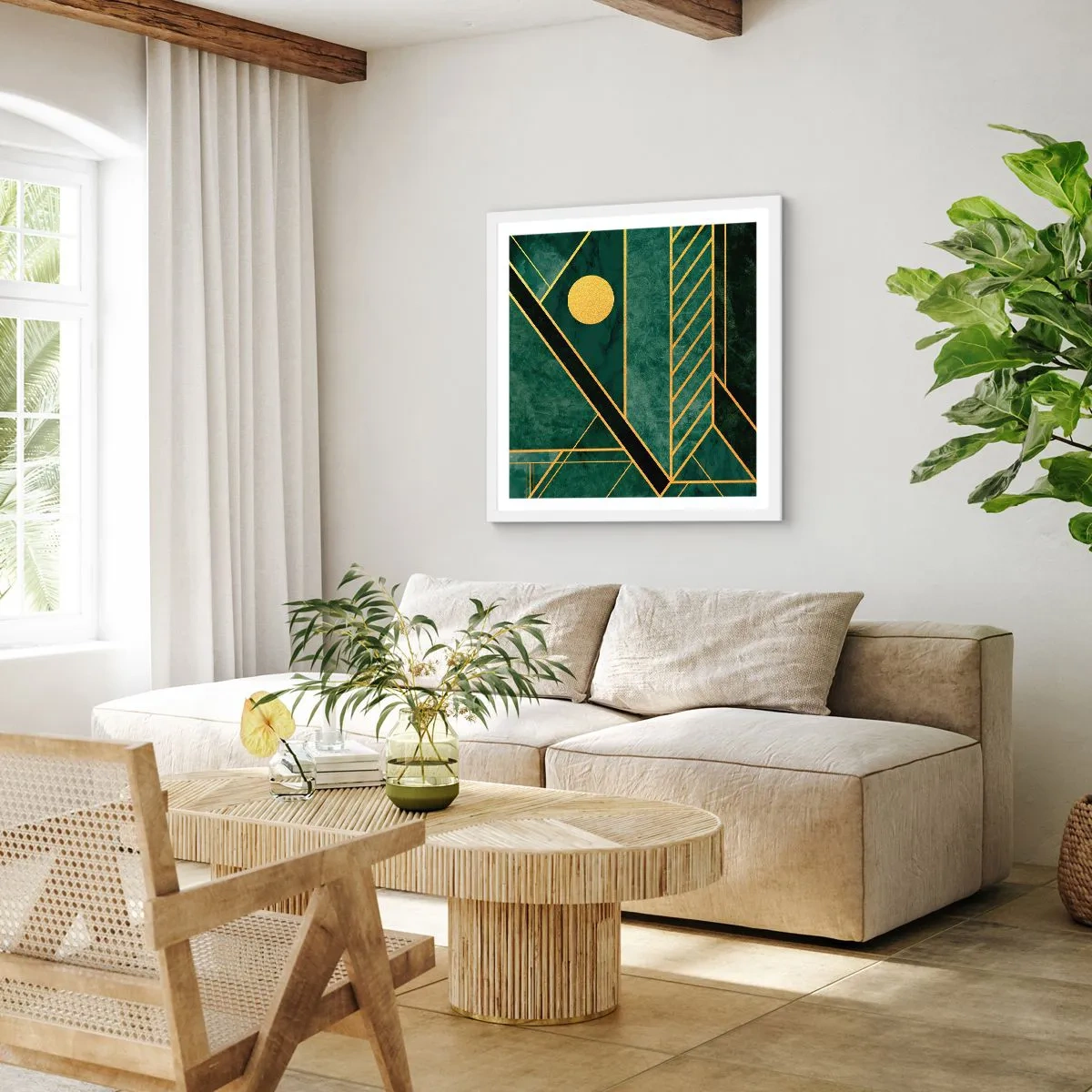 Plagát v bielom ráme - Dynamika zlata a lazuritu - 40x40 cm