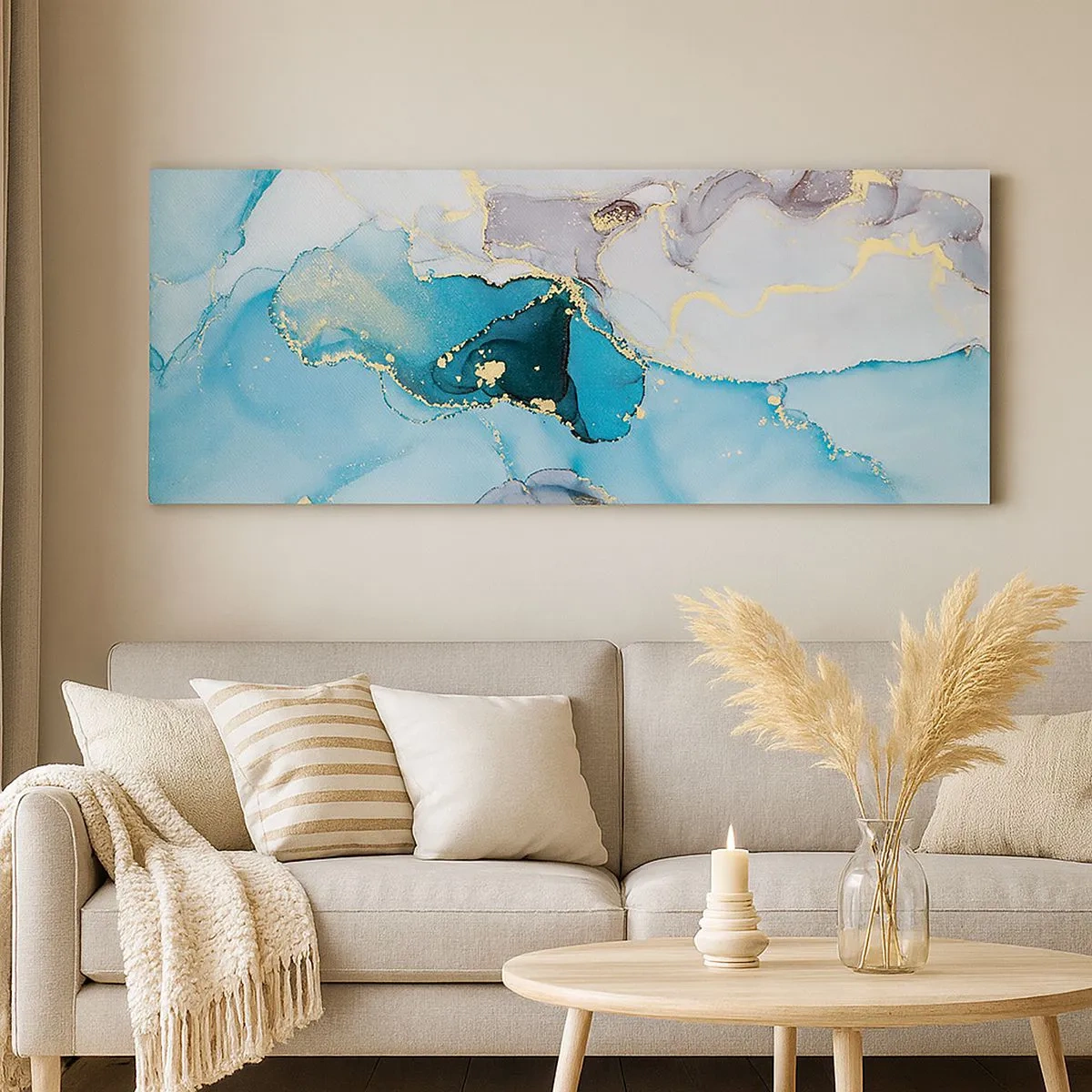 Obraz na plátne - Štúdia o stretnutí šedej a tyrkysovej - 100x40 cm