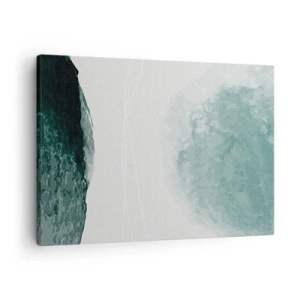 Obraz na plátne - Jemná abstraktná kompozícia v odtieňoch zelenej s jemnými formami na svetlom pozadí. - 70x50cm - Stretnutie s hmlou - Moderná nástenná dekorácia do obývacej izby a spálne ARTTOR