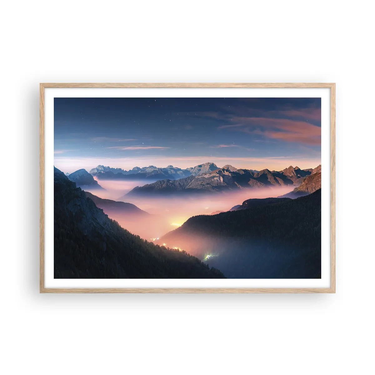 Plagát v ráme zo svetlého duba - Svetlo v údoliach - 100x70 cm