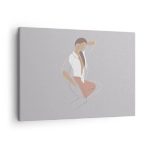 Obraz na plátne - Minimalistický portrét ženy v pastelových farbách. - 70x50cm - Obrys pôvabu - Moderná nástenná dekorácia do obývacej izby a spálne ARTTOR