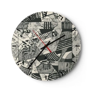 Nástenné hodiny - Geometrický abstraktný vzor v grafickom štýle - 30x30cm - Dynamika súčasnosti - Moderná nástenná dekorácia do obývacej izby, kuchyne a spálne ARTTOR