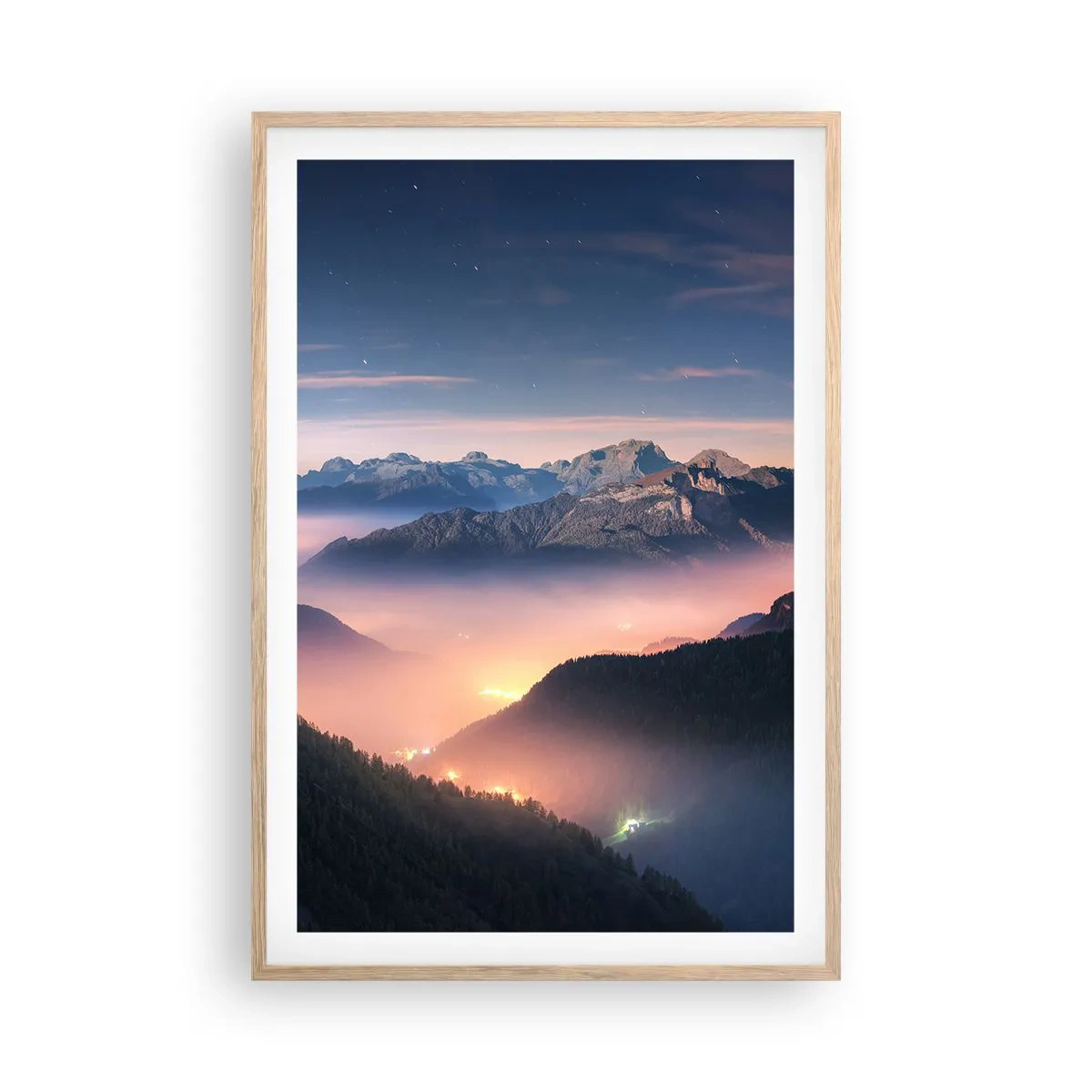 Plagát v ráme zo svetlého duba - Svetlo v údoliach - 61x91 cm
