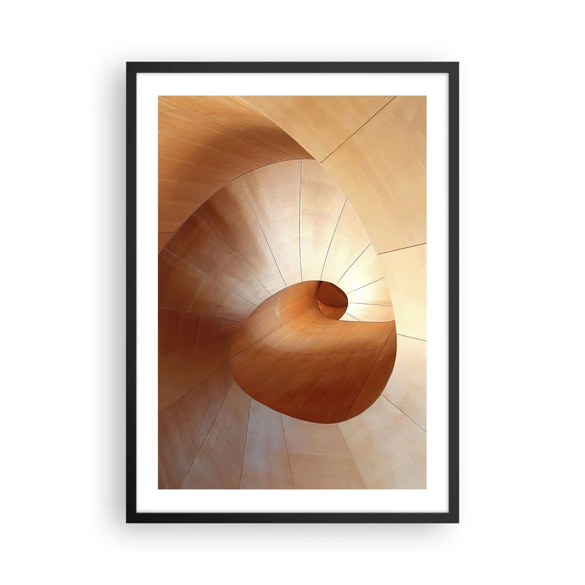 Plagát v čiernom ráme - Drevená špirálová konštrukcia so zlatým odtieňom - 50x70cm - Architektonická serpentína - Moderná nástenná dekorácia do obývacej izby a spálne ARTTOR