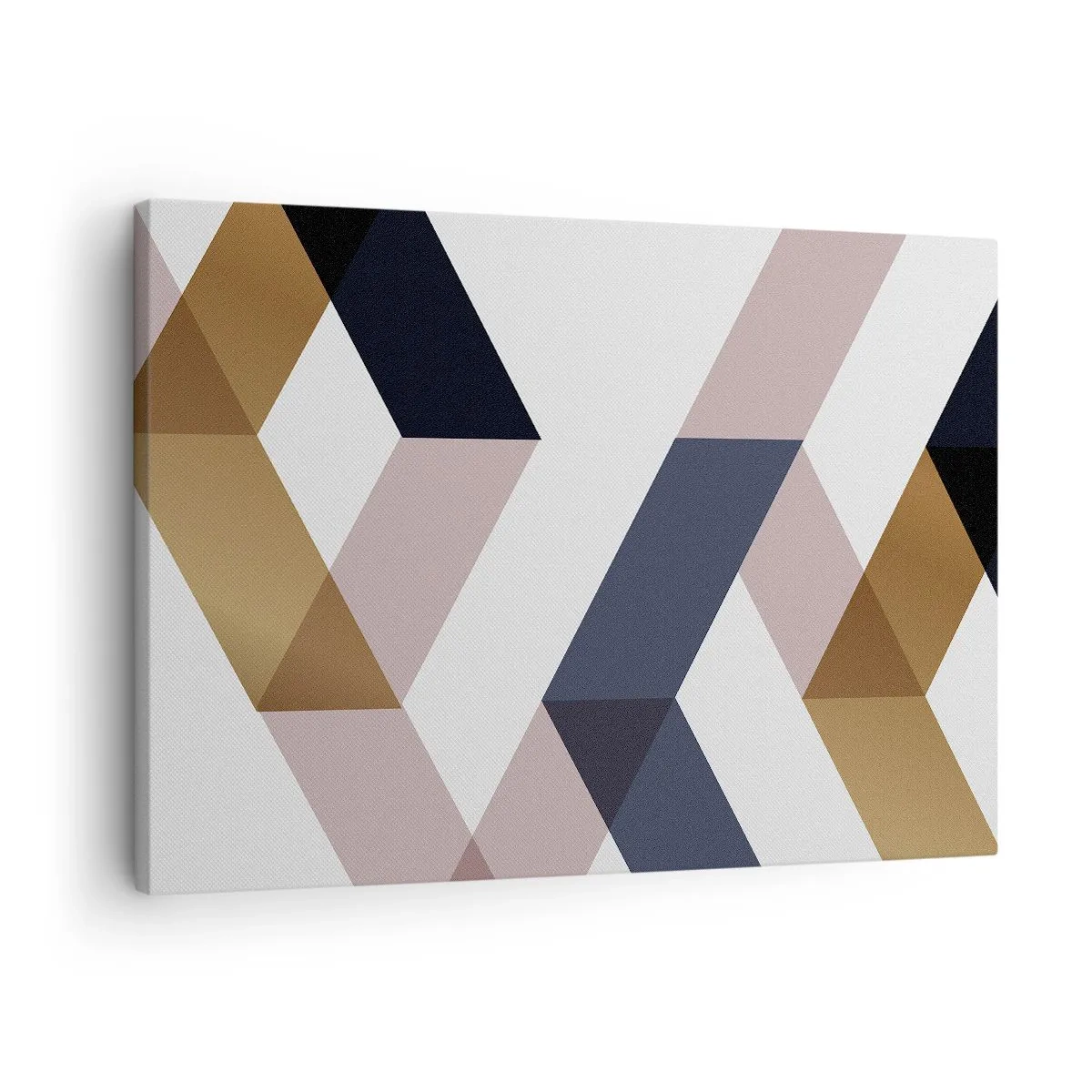 Obraz na plátne - Geometrické vzory v odtieňoch zlatej a námorníckej modrej - 70x50cm - Roviny a uhly - Moderná nástenná dekorácia do obývacej izby a spálne ARTTOR