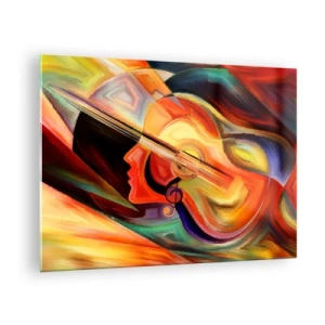 Obraz na skle - Abstraktný portrét s gitarou a hudobnými notami v pozadí - 70x50cm - Všetko je v poriadku - Moderná nástenná dekorácia do obývacej izby a spálne ARTTOR
