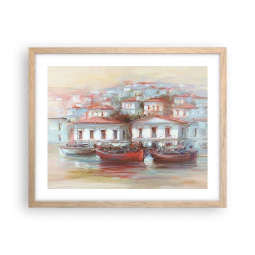 Plagát v ráme zo svetlého duba - Šťastné mestečko - 50x40 cm