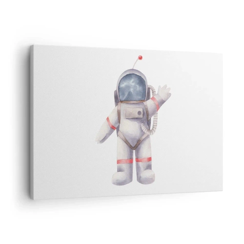 Obraz na plátne - Astronaut v akvarelovom štýle na bielom pozadí - 70x50cm - Tak zatiaľ! - Moderná nástenná dekorácia do obývacej izby a spálne ARTTOR