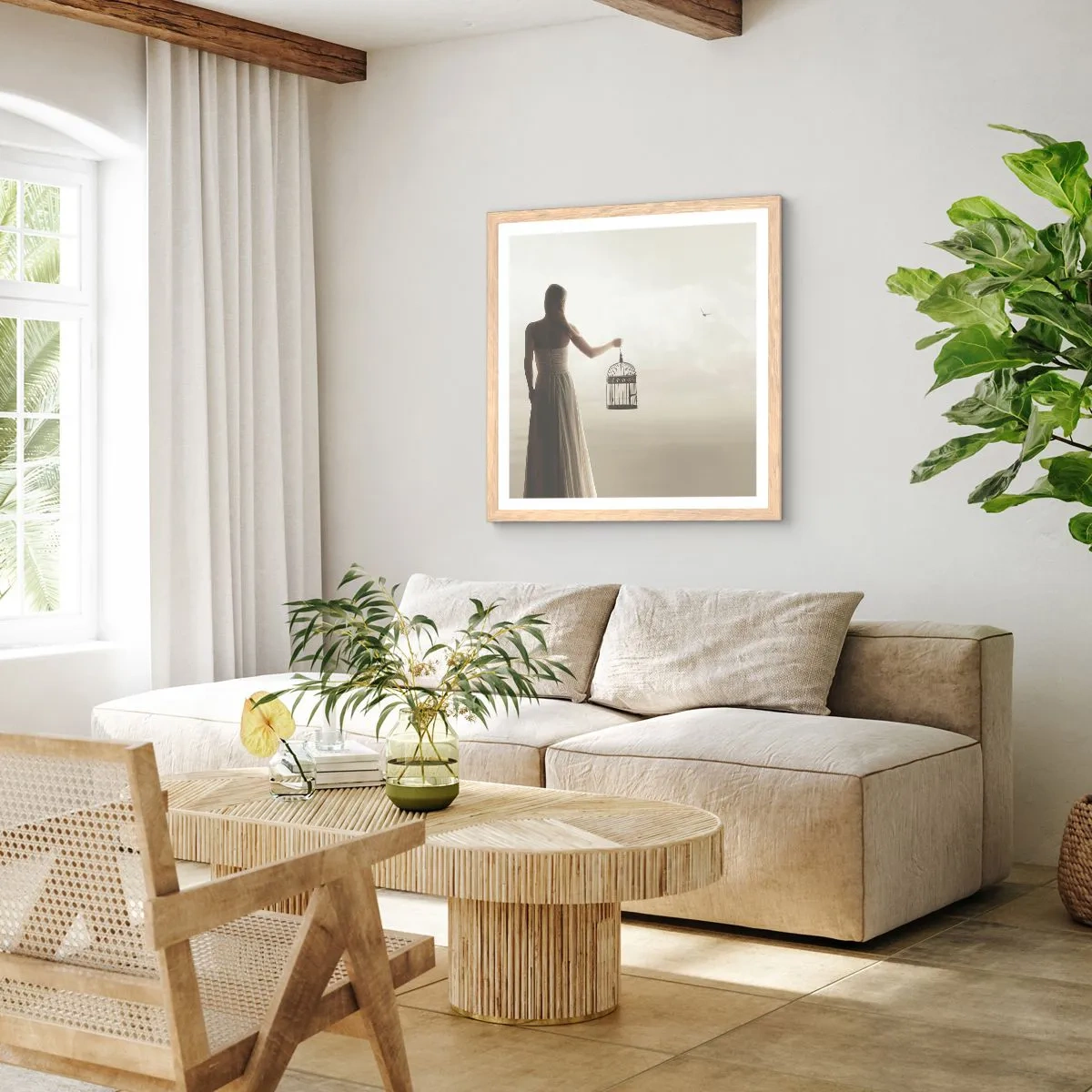 Plagát v ráme zo svetlého duba - Buď slobodná - 40x40 cm