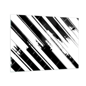 Obraz na skle - Dynamické čiernobiele pruhy s efektom opotrebovania - 70x50cm - Intenzívna a dynamická kompozícia - Moderná nástenná dekorácia do obývacej izby a spálne ARTTOR