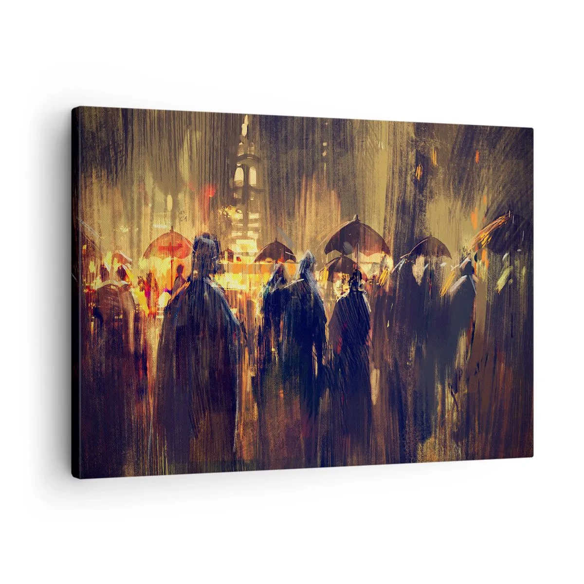 Obraz na plátne - Postavy s dáždnikmi v daždivom meste v noci - 70x50cm - Nasledovníci dažďa - Moderná nástenná dekorácia do obývacej izby a spálne ARTTOR