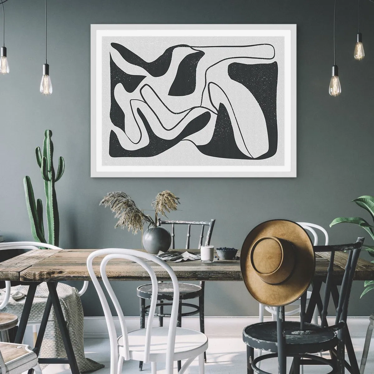 Plagát v bielom ráme - Abstraktná hra v labyrinte - 40x30 cm