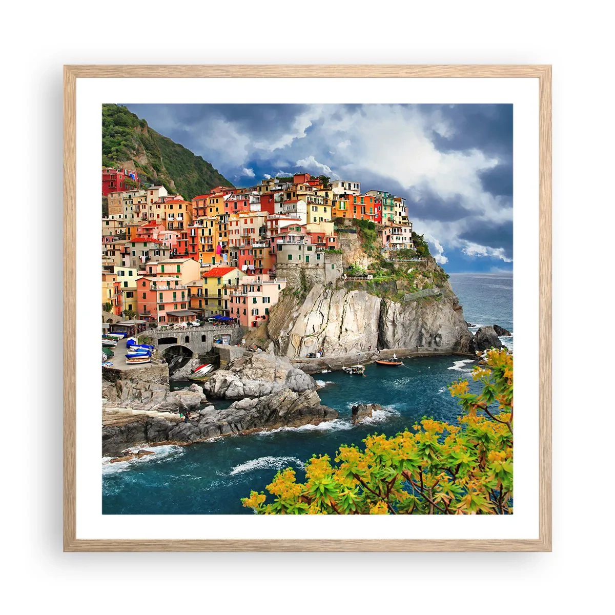 Plagát v ráme zo svetlého duba - Hromádka pritúlená k skalám - 60x60 cm