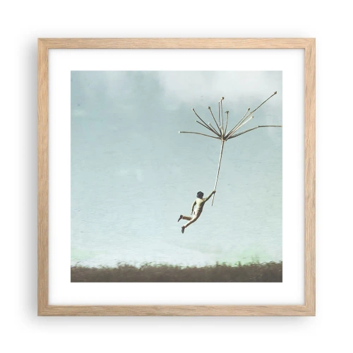 Plagát v ráme zo svetlého duba - Lietajúca púpava - 40x40 cm