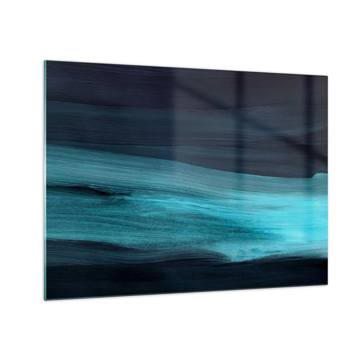 Obraz na skle - Abstraktná vlna v odtieňoch tyrkysovej a námorníckej modrej - 70x50cm - Plávaj s prúdom - Moderná nástenná dekorácia do obývacej izby a spálne ARTTOR