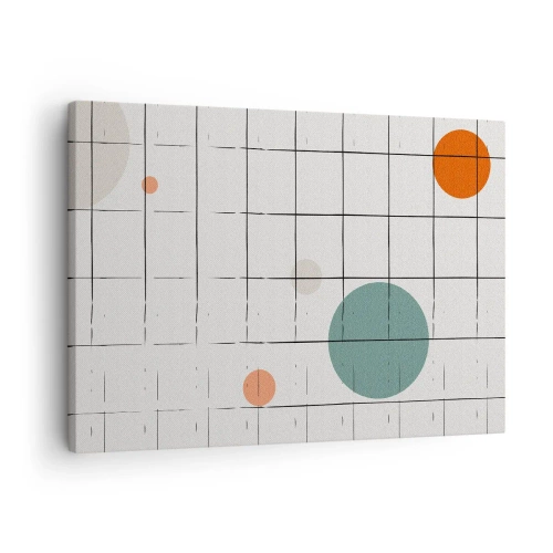 Obraz na plátne - Abstraktné farebné kruhy na geometrickom mriežkovom pozadí - 70x50cm - Uväznené. My alebo ony? - Moderná nástenná dekorácia do obývacej izby a spálne ARTTOR