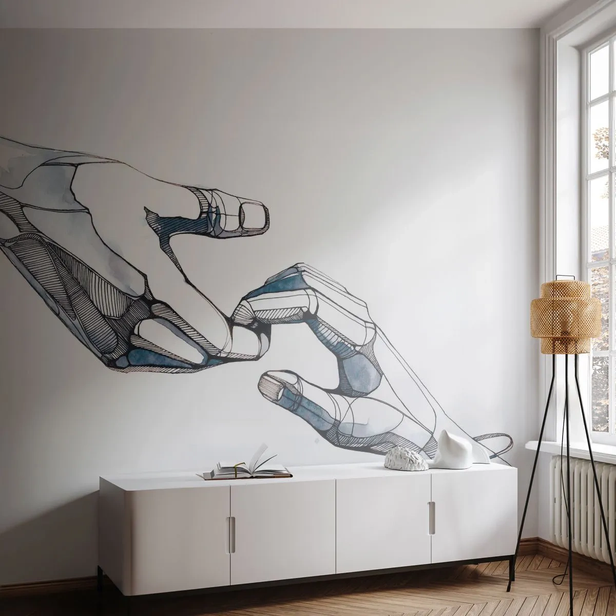 Fototapeta Standard Eco - Moderná kresba dvoch rúk vo futuristickom štýle. - 100x70cm - Dobré gesto - Moderná nástenná dekorácia do obývacej izby a spálne ARTTOR