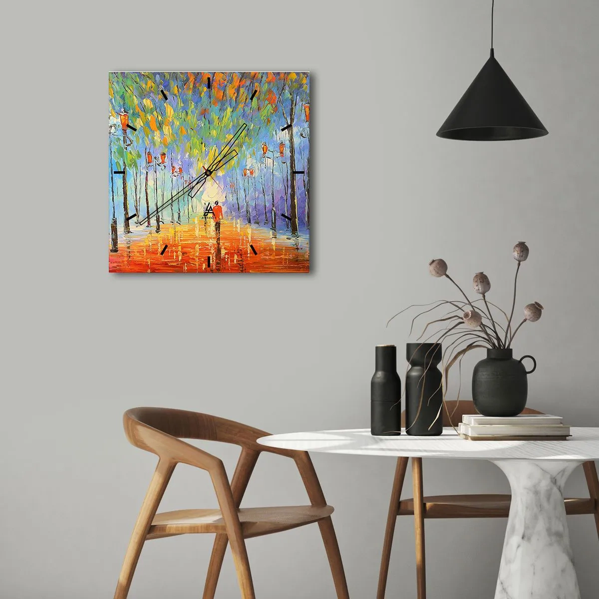 Nástenné hodiny - Nočná pieseň dažďa - 40x40 cm