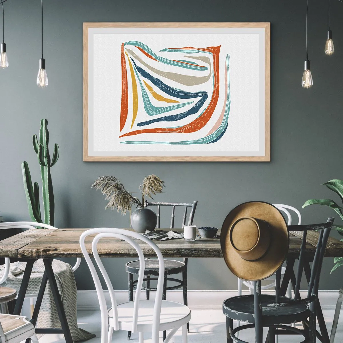 Plagát v ráme zo svetlého duba - Priateľsky usmievavá abstrakcia - 70x50 cm