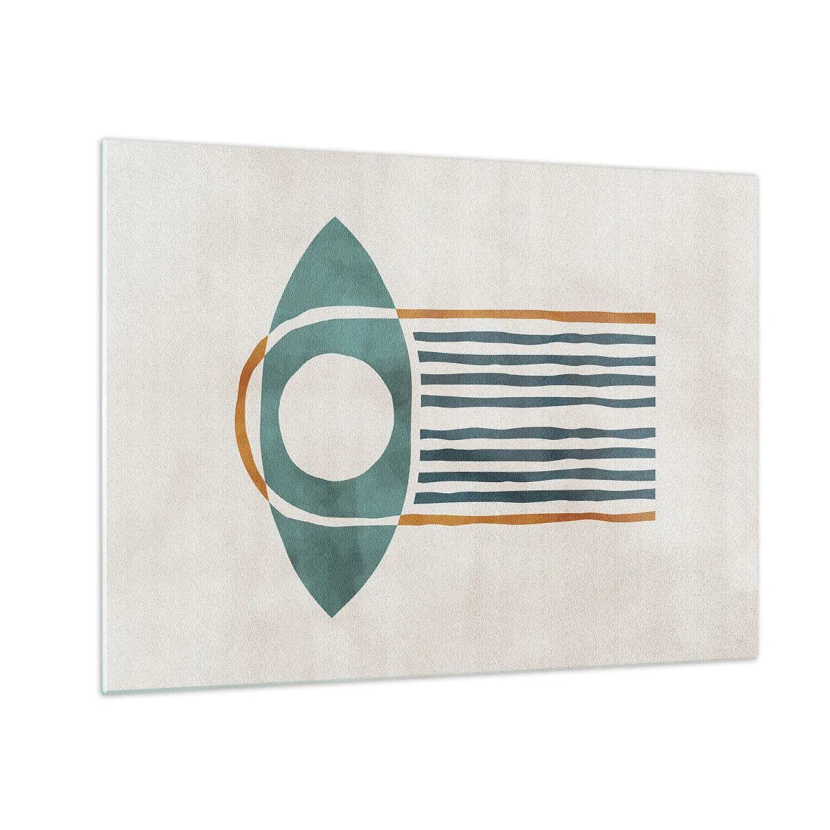 Obraz na skle - Geometrický tvar s kruhom a čiarami v odtieňoch zelenej a červenej. - 70x50cm - Znaky a rituály - Moderná nástenná dekorácia do obývacej izby a spálne ARTTOR